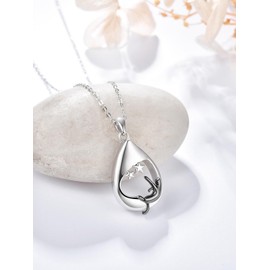 TANGPOET Ash Necklace 925 Sterling Silver Urn Necklace for Ashes Memorial Cremation Jewellery Heart Ash Keepsake Pendant with Funnel Filler Kit, Sterling Silver, No Gemstone