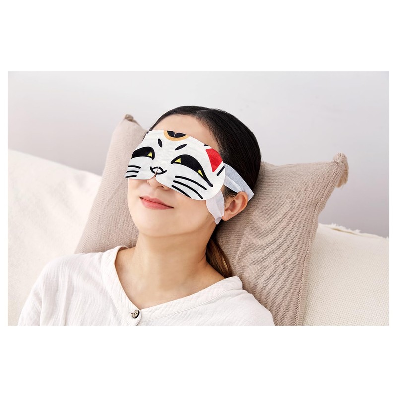 Midofukudo Hot Eye Mask, Maneki Neko, 3 Pieces, White Grape