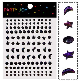 Black Stars Hair Gems Jewels Stick for Kids Rave Face Gems Crystal Rhinestones Festival Party Club Body Face Eye Nail Makeup Stickers Temporary Tattoos (Black)