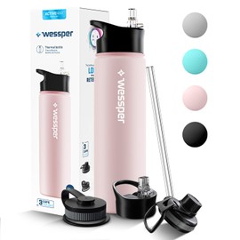 Wessper Stainless Steel Drinking Bottle 700 ml Leak-Proof Thermos Flask BPA-Free with 3 Lids Pink Elegant Sports Water Bottle Insulated Flask Children Adults for Camping Bicycle Sports Outdoor