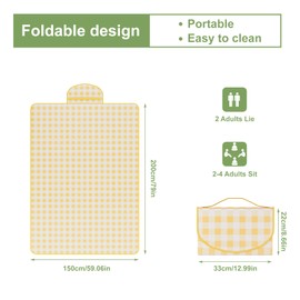 UDEAR Foldable Picnic Blanket,80"x60" Waterproof, Sandproof, Portable with Tote Bag for Beach, Park, Camping, and Travel,Yellow Plaid