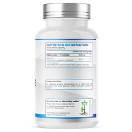 Humming Herbs Magnesium L-Threonate Supplement 1500mg per Serving | Provides 120mg Elemental Magnesium (30% NRV) | 120 Vegan Capsules | 40 Day Supply