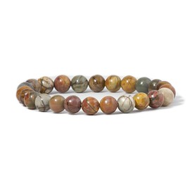 Cherry Tree Collection Natural Semi Precious Gemstone Beaded Stretch Bracelet 8mm Round Beads 7" (Red Creek Jasper)