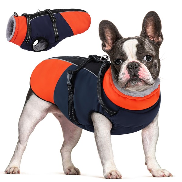 AOFITEE Small Dog Coat, Warm Dog Coat with Harness Built-in,