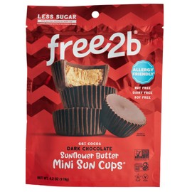 Free2b Sunflower Butter Mini Sun Cups, Safe for School and Allergy Friendly - Gluten-Free, Dairy-Free, Nut-Free, and Soy-Free - Dark Chocolate, 4.2 oz Resealable Bag (Pack of 1)