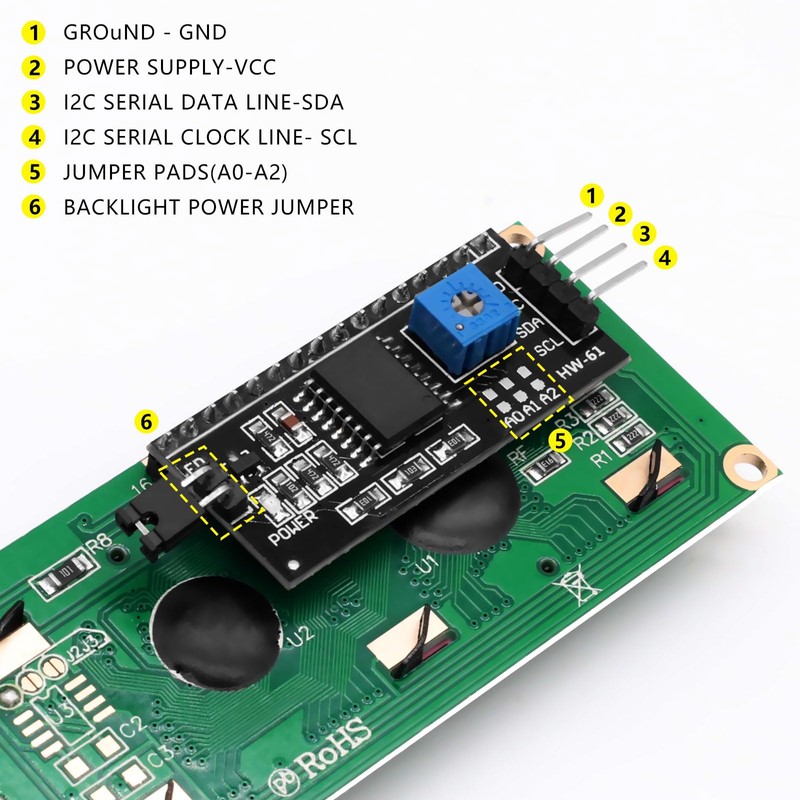 APKLVSR LCD I2C IIC Display Module, 16 x 2 Character