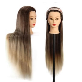 Auzass Hairdressing Head, 26-28 Inches, 100% Synthetic Hair, Soft Training Head, Ombre Hairdressing Head, Training Heads with Holder + DIY Hair Hairstyles Set for Practice Hairstyles (Brown to Deep Grey)