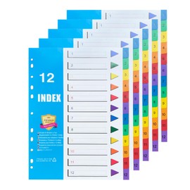 Pack of 5 Index Dividers for A4 Folders 1-12, Coloured Dividers for A4 Folders Made of PP with Number 1-12 Index, Folder Dividers A4