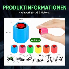 BAHME Pack of 24 Car Valve Caps, Luminous Car Valve Caps, Universal Fluorescent Tyre Valve Caps, Valve Stem Cover, Luminous, Car Tyre Valve Cover for Car, Bicycle