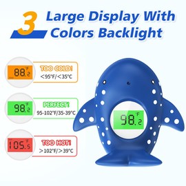 Baby Bath Thermometer, Instant Read Water Thermometer Safety with 3 Color Backlit and Temperature Warning, Room Thermometer Floating Toy for Infant, Toddler, Bathtub, Swimming Pool (Navy Blue)