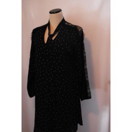 K by Kersh NWT K by KERSH BLACK & WHITE POLKA DOT SWING DRESS SIZE L TIE NECK LACE SLEEVES