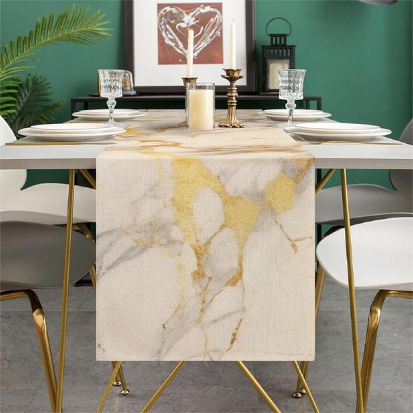 Table Runner Linen Table Runner Spring Abstract Art Beige Marble