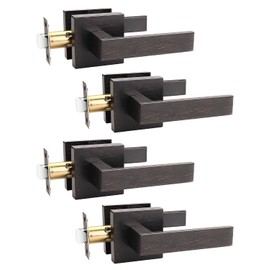 TINEWA 4 Pack Oil Rubbed Bronze Passage Door Handles Interior, Vintage Square Closet Door Knobs Interior, Heavy Duty Passage Door Handles for Hallways, Closets