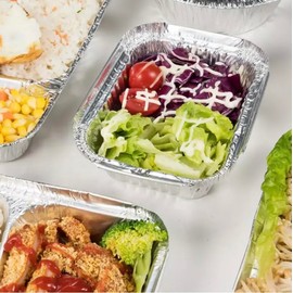 HAYCH Takeaway Containers with Lids, Aluminium Foil Trays, Foil Trays, Food Containers with Lids, Foil Trays with Lids,Dispose or Reuse - Packs of 50 (14.5 x 12.5 x 4.5cm (Small))