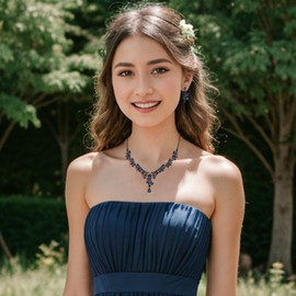 Clearine Wedding Jewellery Set for Women Bride, Y Necklace Dangle Earrings Set Impressive Crystal Teardrop Leaf Flower Cluster Prom Jewellery for Bride Bridesmaid Sapphire Black Tone, Crystal