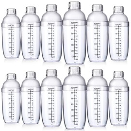 Lallisa 12 Pcs Plastic Cocktail Shaker Drink Mixer with Scales and Strainer Top Clear Shaker Cup with Measurement Plastic Bar Mixing Tool for Tea Coffee Bubble Tea Milk(700 Cc/ 24 oz)