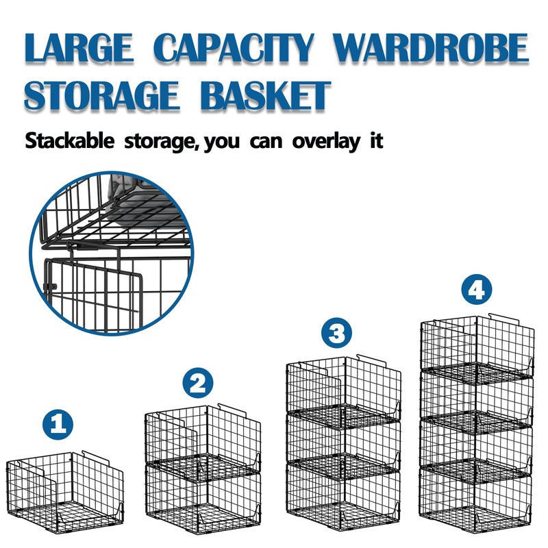Jakyitvi Stackable Closet Organizers and Storage Bins 4 Pack, Sturdy