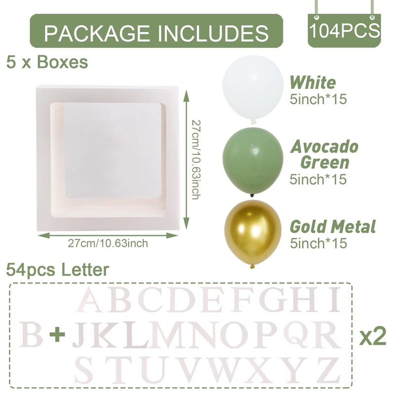 104Pcs Baby Shower Decoration Boxes for Boys,5 Sage Green Baby