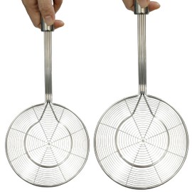 TAMALL. Solid Stainless Steel Spider Strainer Skimmer Ladle for Cooking and Frying, Kitchen Utensils Wire Strainer Pasta Spoon (2, 16.5)