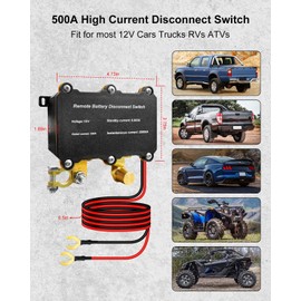 12V 500A Remote Battery Disconnect Switch, Battery Kill Switch for Car Kill Switch Anti Theft, Automatic Shut/Cut Off Switch for DC 12V Car Boat Truck RV ATV Vehicle