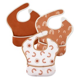 CIVARUA KIDS Mess Proof Baby Bib 3 Pack, Waterproof Led Weaning Baby Feeding Bibs With Food Catcher, Travel Rainbow Feeding Bibs for girl boy