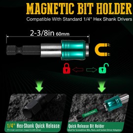 Hitscrews PH2 Phillips Screwdriver Bit Set – 12 Pack Mixed Length Phillips Impact Driver Bits with Magnetic Bit Holder, S2 Steel, 1"/2"/4"/6" Magnetic Driver Bits