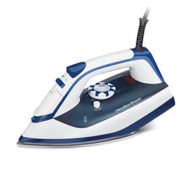 Hamilton Beach Iron & Garment Steamer for Clothes with Smooth Press Stainless Steel Soleplate, 3-Way Auto Shutoff, 1500 Watts for High-Velocity Steam, 10’ Cord, Leak-Proof Anti-Drip, White (14650)