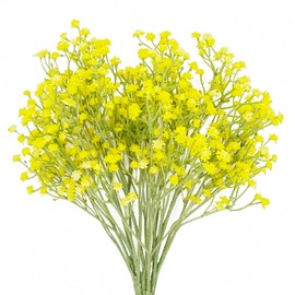 Yellow Babys Breath Artificial Flowers, 6 Bunches Wedding Flowers Faux Flowers for Vase, 20.5 Inch 3 Forks Gypsophila Bouquet Faux Babys Breath for Home Party, Table Centerpieces, Floral Arrangements