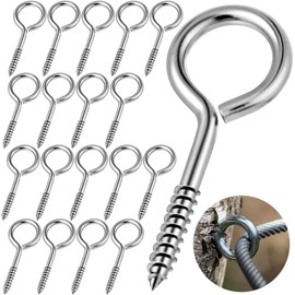 18 Pack Heavy Duty Screw, 2.5 Inch Stainless Steel Eye Bolts, Rust Resistant Eye Hooks for Securing Cables, Hanging Lights, Indoor & Outdoor Use - Silver - Easy Screw-In Design for Quick Installation