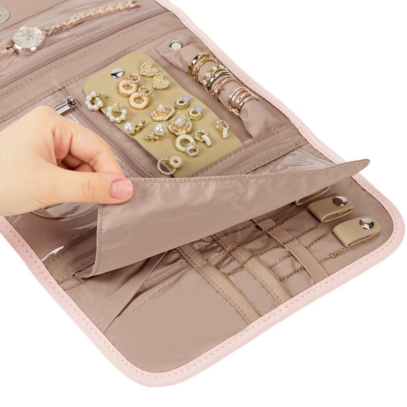 NISHEL Travel Jewelry Organizer Case, Foldable Storage Roll for Necklaces,