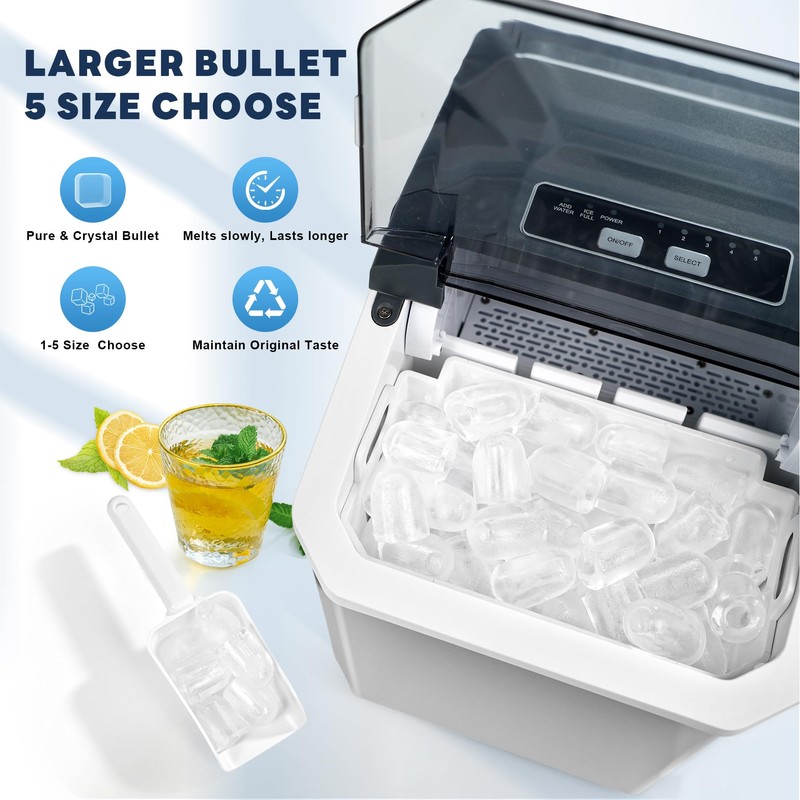 Ice Maker, iceBlue 5 Levels of Bullet Ice Sizes Countertop