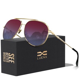 LUENX Men Women Aviator Sunglasses Polarized - UV 400 Protection Nonmirror Lens Metal Frame with Accessories 60mm(Gradient Red and Blue lens)