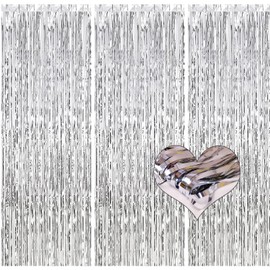 Foil Fringe Curtain, 3 Pack Silver Metallic Tinsel Curtain Birthday Decorations, Foil Curtain for Birthday Graduation Wedding Engagement Bridal Shower Bachelorette Holiday Party (Silver)