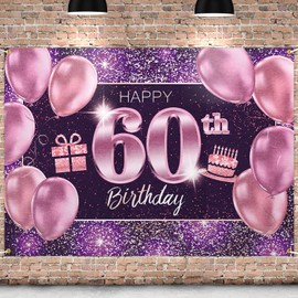 PAKBOOM Happy 60th Birthday Banner Backdrop - 60 Birthday Party Decorations Supplies for Women - Pink Purple Gold 4 x 6ft