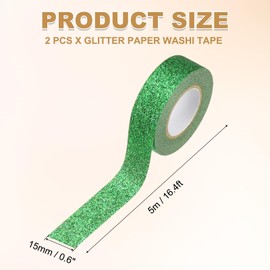 PATIKIL 2 Roll Glitter Paper Washi Tape, Washi Decorative Tape for Crafts, Green
