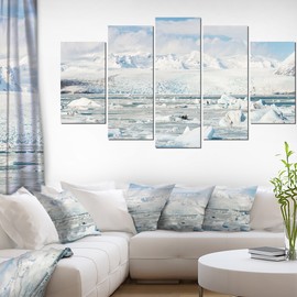 Design Art Vatnajokull Glacier in Iceland-Landscape Wall Art Canvas Print-60x32 5 Piece-PT11132-373, 60x32-5 Panels Diamond Shape