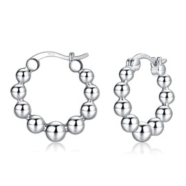 Nupdot Chunky Silver Hoop Earrings for Women | Thick 925 Sterling Silver Post Beaded Ball Huggies Earrings Lightweight Hypoallergenic Hoops Jewelry Gifts. 10mm