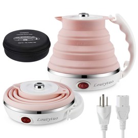 Ultrathin Upgraded Food Grade Silicone Travel Foldable Electric Kettle Boil Dry Protection Portable with Dual Voltage and Separable Power Cord,555ML 110-220V US Plug