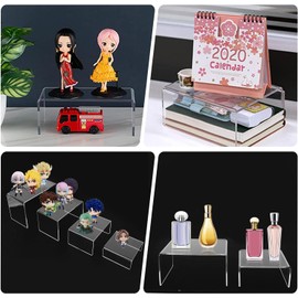 DMJJSD Acrylic Display Risers 4Pcs Clear Acrylic Display Risers 4Sizes Transparent Display Riser Stand for Pop Figures Display, Jewelry Showcase Shelf,Collections Products Display Shel