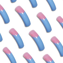 Curved Nail Tips French Tip Press on Nails Long Square Fake Nails Blue Xl False Nails with Designs Extra Long Nail Press ons Full Cover Artificial Acrylic Nails for Women 20Pcs