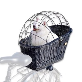 Wiklibox Wicker Handmade Bicycle Luggage Rack Dog or cat Carrier in Natural Color with Cotton Cushion (Black)