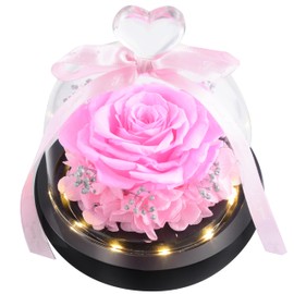 Preserved Pink Real Rose with LED Light eternal flowers rose gifts for Mom Grandma Wife girlfriend on Mothers Day Birthday Valentines Christmas and Thanksgiving.Preserved Roses in Gift Box（ Pink Rose）