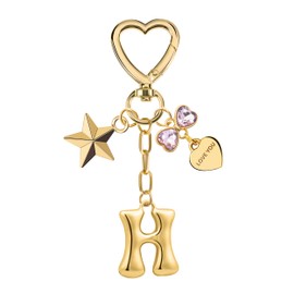 Suweibuke Gold Bubble Initial Letter Keychain, Women Girl Bags Charms Gift - Mother's Day Birthday Christmas Valentine's Gift, H-gold Letter Pink Rhinestone, Average
