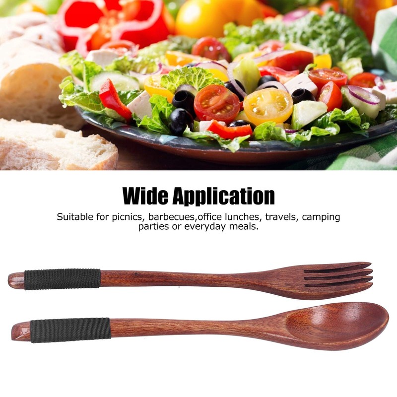 QANYEGN Wooden Spoon Fork Soup Set, Reusable Handmade Flatware Set,