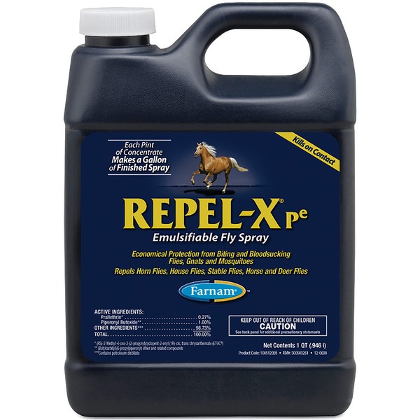 Farnam Repel-XPe Emulsifiable Horse Fly Spray, Liquid Concentrate, Mix with Water, 32 Ounces, One Quart