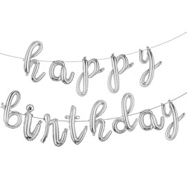 Happy Birthday Balloons, Aluminum Foil Banner Balloons for Birthday Party Decorations and Supplies (Lowercase Silver)