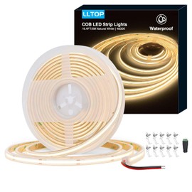 LLTOP COB LED Strip Lights Waterproof IP67 DC24v Natural White 4000K 16.4ft/5m High CRI 92Ra+ Outdoor LED Tape Lighting DIY Cuttable for Bedroom Kitchen Cabinet Shelf (Power Supply Not Included)