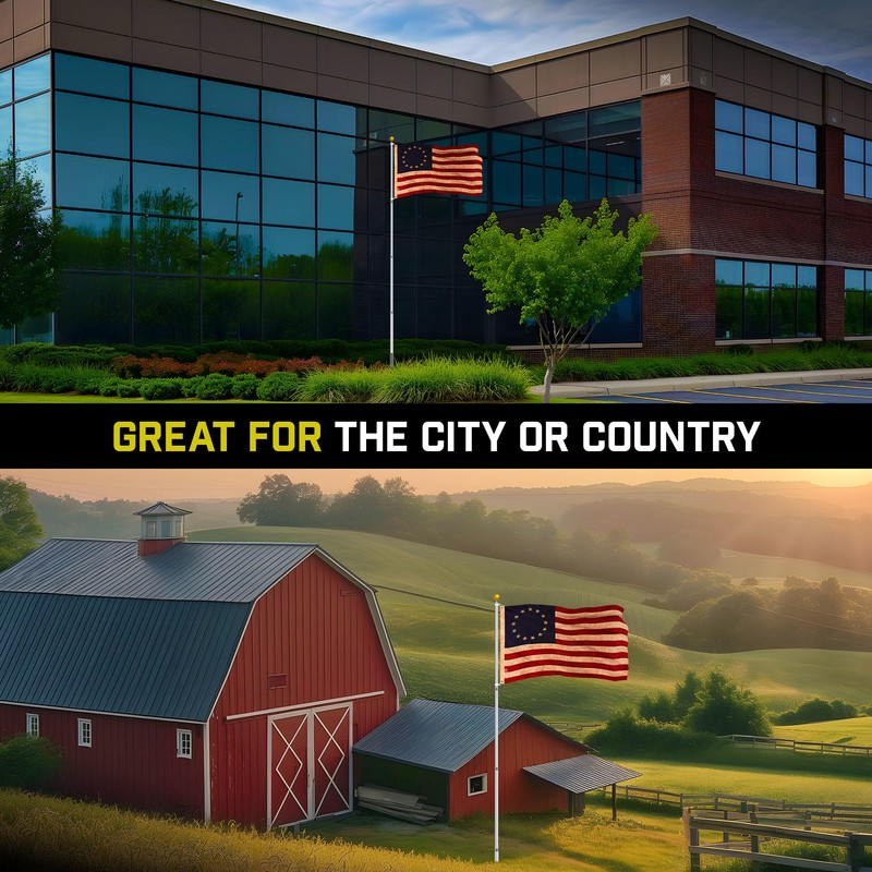 G128 Combo Pack: 16 Ft Telescoping Aluminum Flagpole (Silver) &