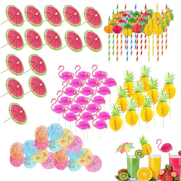 85 Pieces Cocktail Party Decorations Cocktail Accessories for Drinks, Cocktail Party Decorations, Umbrella Straws for Wedding Christmas Halloween Beach Hawaiian Tropical Theme Party Mixed Color