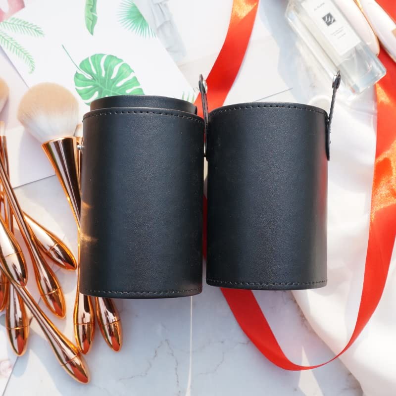 Black Empty PU Leather Makeup Brush Holder with Lid Travel